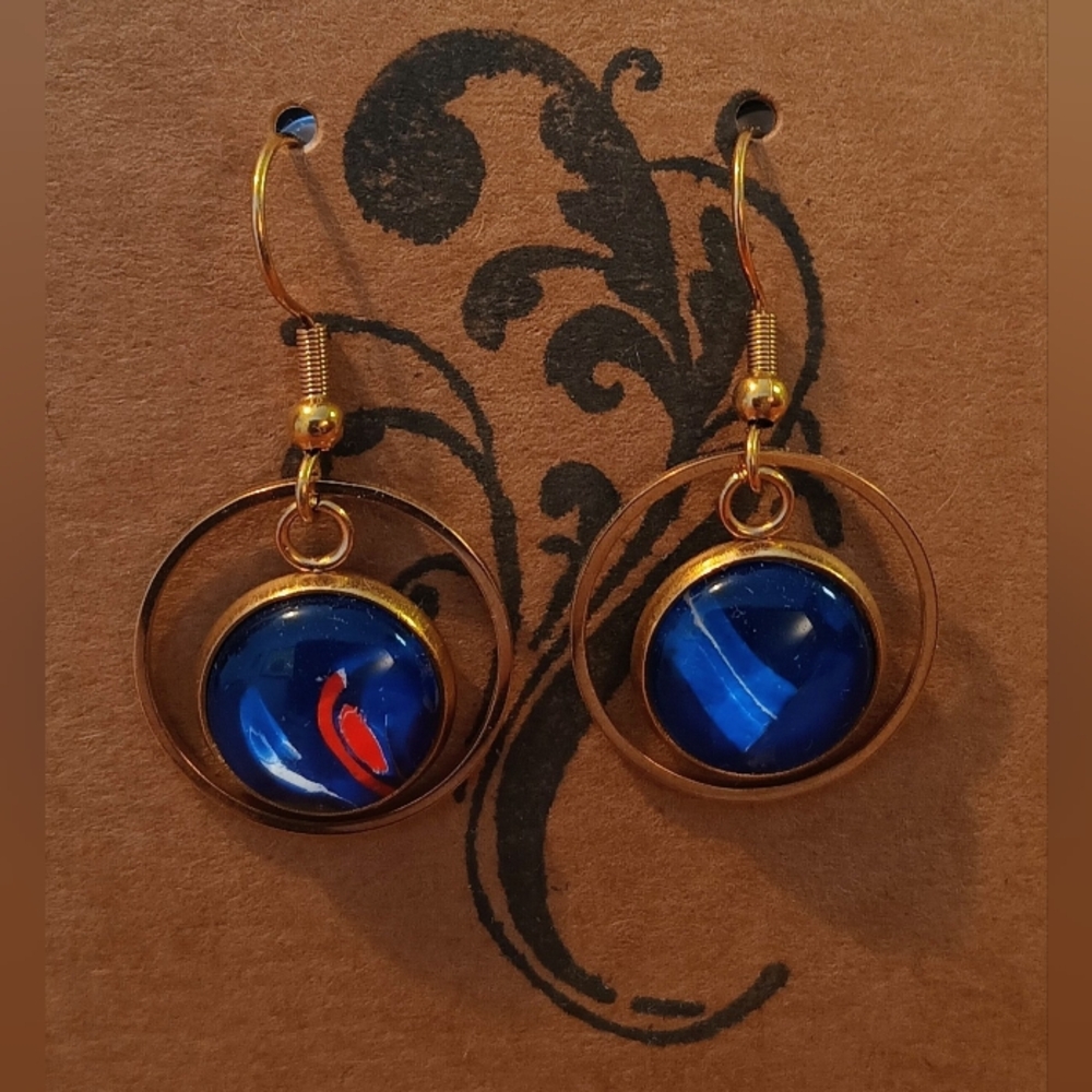 Chic Gold and Blue Dangle Earrings